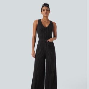 NWOT HALARA Black Striped Jumpsuit
